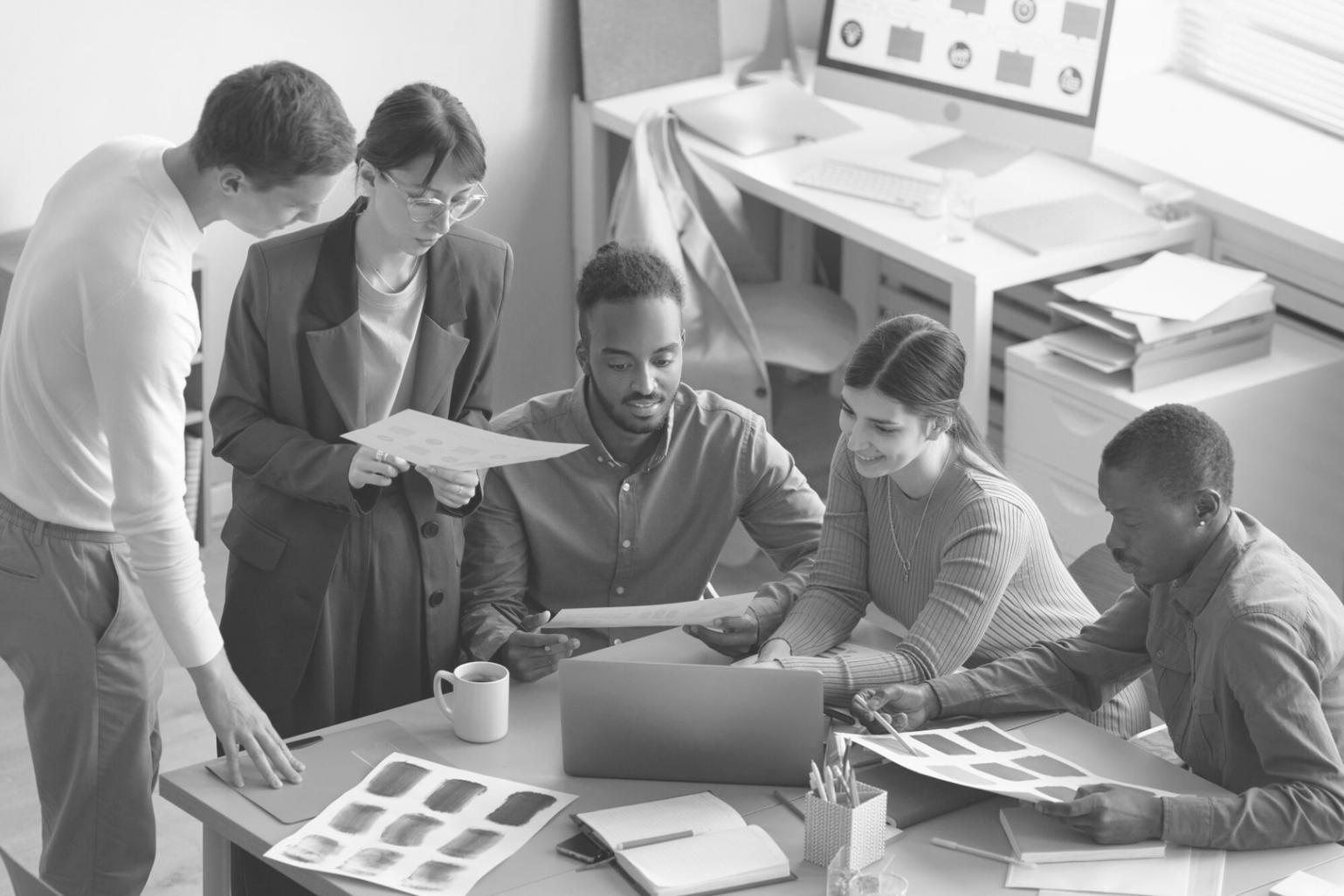 Professional business team reviewing financial reports and planning strategies